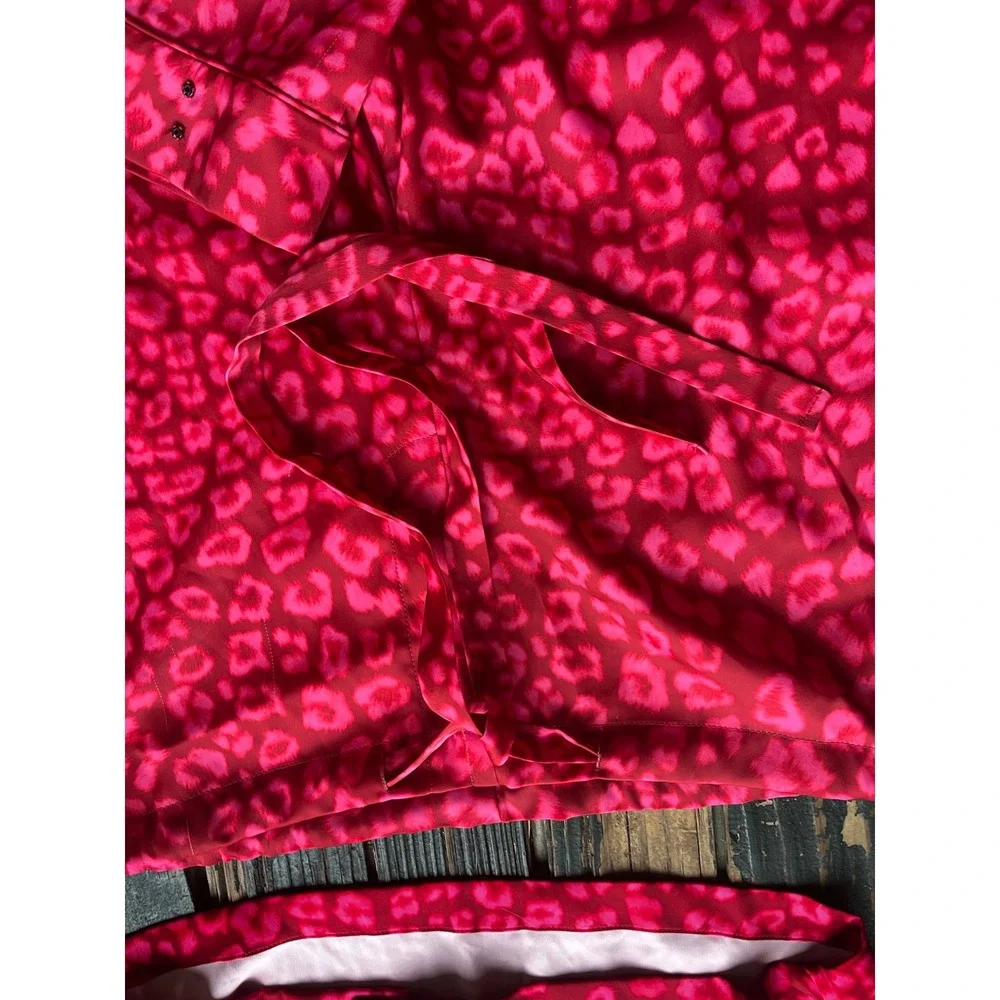 Good American Pink Red Leopard Print Pajama Set Cropped Top Wide Leg Pants 1